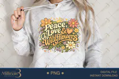 Peace Love Wildflowers PNG, Retro Watercolor Floral Design, Product Image 4