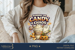 Running On Candy And Chaos PNG, Funny Halloween Teacher Desi Product Image 4