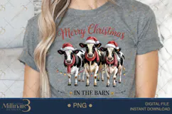 Christmas in the Barn Cow PNG | Cute Cows with Santa Hats & Product Image 4