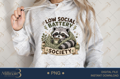 Low Social Battery Society PNG, Cozy Introvert Raccoon Subli Product Image 4