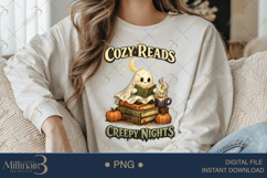 Cozy Reads and Creepy Nights PNG, Cute Ghost Reading Design Product Image 4