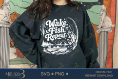 Wake Fish Repeat SVG PNG, Funny Fishing Lake Shirt Design, S Product Image 4