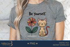 Be Yourself Cat PNG | Cute Boho Cat with Retro Flower Product Image 4