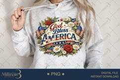 God Bless America PNG, Patriotic Floral Sublimation Design, Product Image 4
