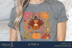 Boho Floral Turkey Thanksgiving PNG |Fun Fall Shirt Design Product Image 5