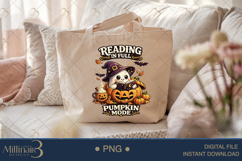 Reading in Full Pumpkin Mode PNG, Cute Halloween Book Lover Product Image 5