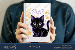 Cute Cat Lover PNG | Black Cat with Moon &amp; Stars Clipart Product Image 5