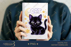 Cute Cat Lover PNG | Black Cat with Moon & Stars Clipart Product Image 5