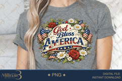 God Bless America PNG, Patriotic Floral Sublimation Design, Product Image 5
