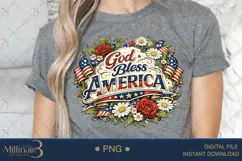 God Bless America PNG, Patriotic Floral Sublimation Design, Product Image 5