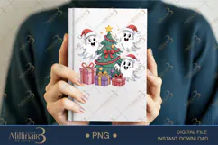 Cute Ghost Christmas PNG | Holiday Clipart with Santa Hat Gh Product Image 5