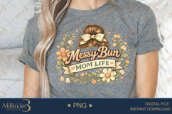 Messy Bun Mom Life PNG, Cute Mom Hair Design, Retro Floral M Product Image 5