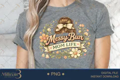 Messy Bun Mom Life PNG, Cute Mom Hair Design, Retro Floral M Product Image 5