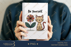 Be Yourself Cat PNG | Cute Boho Cat with Retro Flower Product Image 5