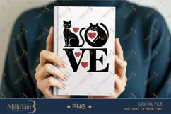 Love Cat PNG | Cute Black Cats with Hearts Clipart Product Image 5