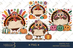 Thanksgiving Wood Sign PNG | Cute Turkey Fall Graphics Product Image 1
