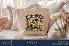 Powered by Caffeine and Chaos PNG, Funny Raccoon Sublimation Product Image 5
