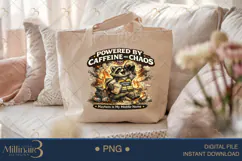 Powered by Caffeine and Chaos PNG, Funny Raccoon Sublimation Product Image 5