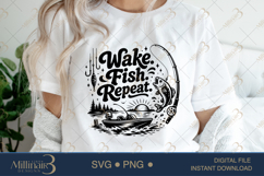 Wake Fish Repeat SVG PNG, Funny Fishing Lake Shirt Design, S Product Image 5
