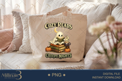 Cozy Reads and Creepy Nights PNG, Cute Ghost Reading Design Product Image 5