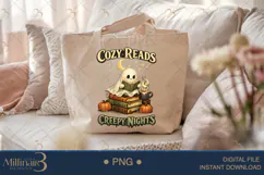 Cozy Reads and Creepy Nights PNG, Cute Ghost Reading Design Product Image 5