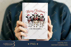 Christmas in the Barn Cow PNG | Cute Cows with Santa Hats & Product Image 5