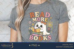 Cute Ghost Cat Reading Books PNG | Halloween &amp; Fall Sublimat Product Image 5