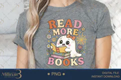 Cute Ghost Cat Reading Books PNG | Halloween & Fall Sublimat Product Image 5