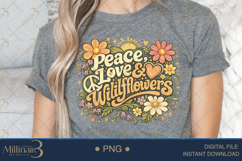 Peace Love Wildflowers PNG, Retro Watercolor Floral Design, Product Image 5