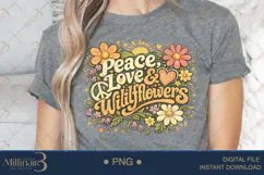 Peace Love Wildflowers PNG, Retro Watercolor Floral Design, Product Image 5