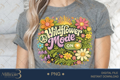 Wildflower Mode On PNG, Retro Boho Floral Design with Sun, W Product Image 5