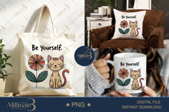 Be Yourself Cat PNG | Cute Boho Cat with Retro Flower Product Image 6