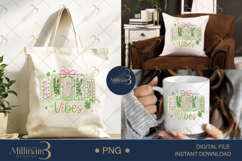 Lucky Vibes PNG, St Patricks Day Shamrock Clipart With Bow A Product Image 6