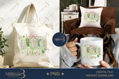 Lucky Vibes PNG, St Patricks Day Shamrock Clipart With Bow A Product Image 6