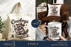 Cowboys & Tequila PNG Cute Raccoon Western Clipart Product Image 6
