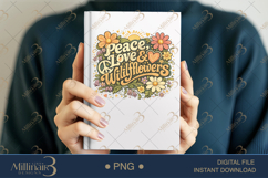 Peace Love Wildflowers PNG, Retro Watercolor Floral Design, Product Image 6