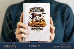 Reading in Full Pumpkin Mode PNG, Cute Halloween Book Lover Product Image 6
