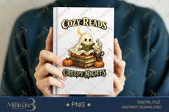 Cozy Reads and Creepy Nights PNG, Cute Ghost Reading Design Product Image 6