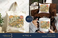 Peace Love Wildflowers PNG, Retro Watercolor Floral Design, Product Image 7