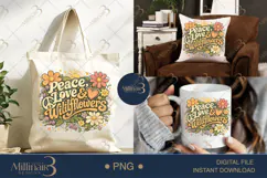Peace Love Wildflowers PNG, Retro Watercolor Floral Design, Product Image 7