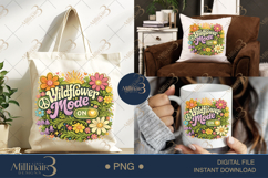 Wildflower Mode On PNG, Retro Boho Floral Design with Sun, W Product Image 7