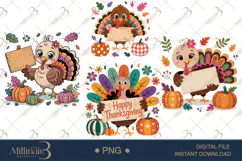 Thanksgiving Wood Sign PNG | Cute Turkey Fall Graphics Product Image 1