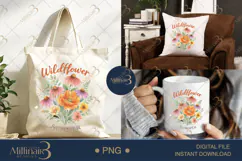 Wildflower Summer PNG, Watercolor Floral Bouquet Design, Bot Product Image 7
