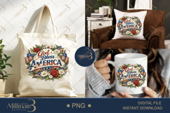 God Bless America PNG, Patriotic Floral Sublimation Design, Product Image 7