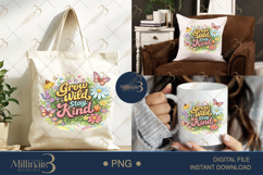 Grow Wild Stay Kind PNG, Watercolor Floral Butterfly Design, Product Image 7