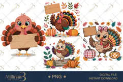 Thanksgiving Wood Sign PNG | Cute Turkey Fall Graphics Product Image 1