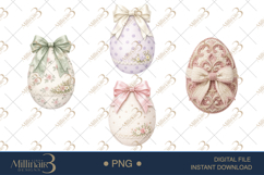 Easter Egg Clipart PNG, Watercolor Eggs with Bows, Pastel Product Image 1