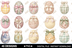 Easter Egg Clipart Bundle PNG, Watercolor Easter Eggs with B Product Image 1