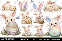Cute Easter Bunny Clipart Bundle PNG, Watercolor Bunny Clipa Product Image 1