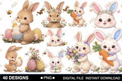 Cute Easter Bunny Clipart Bundle PNG, Watercolor Bunny Clipa Product Image 2